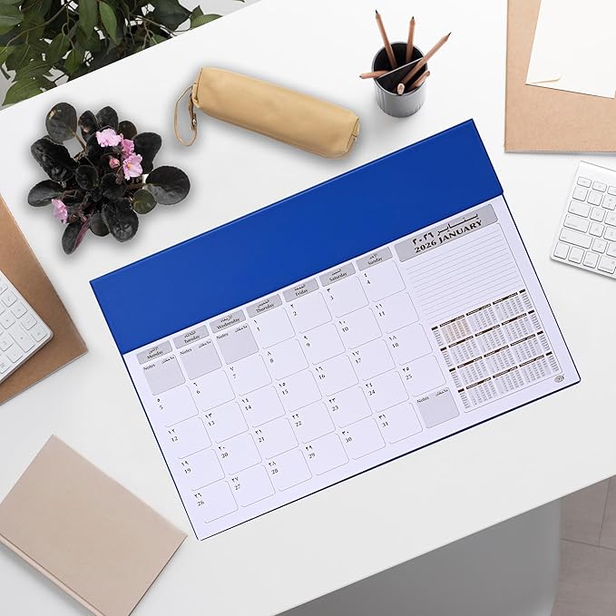 FIS Blue PVC 490x340mm Arabic-English 2026 Desk Planner - FSDK2AE26BL - Al Masam Stationery LLC