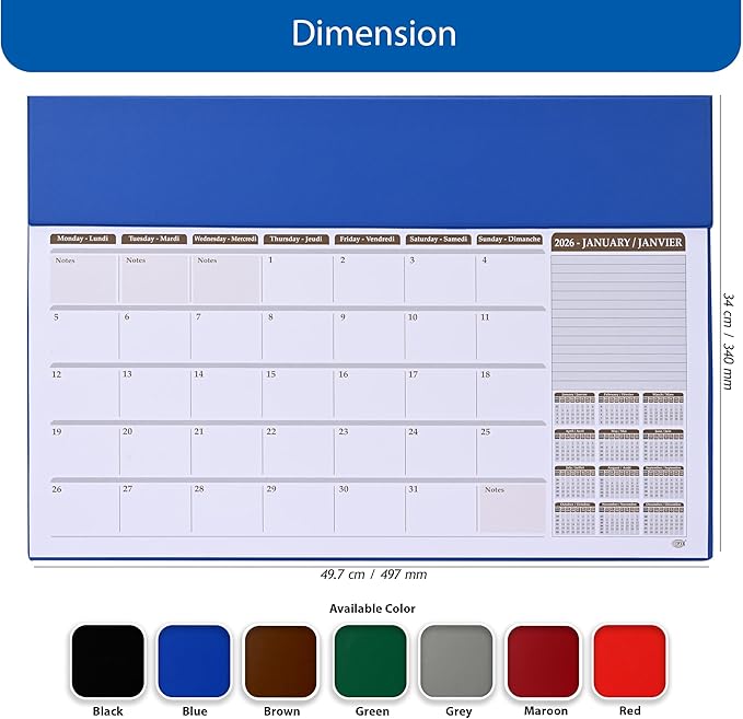 FIS Blue PVC 490x340mm English-French 2026 Desk Planner - FSDK2EF26BL - Al Masam Stationery LLC