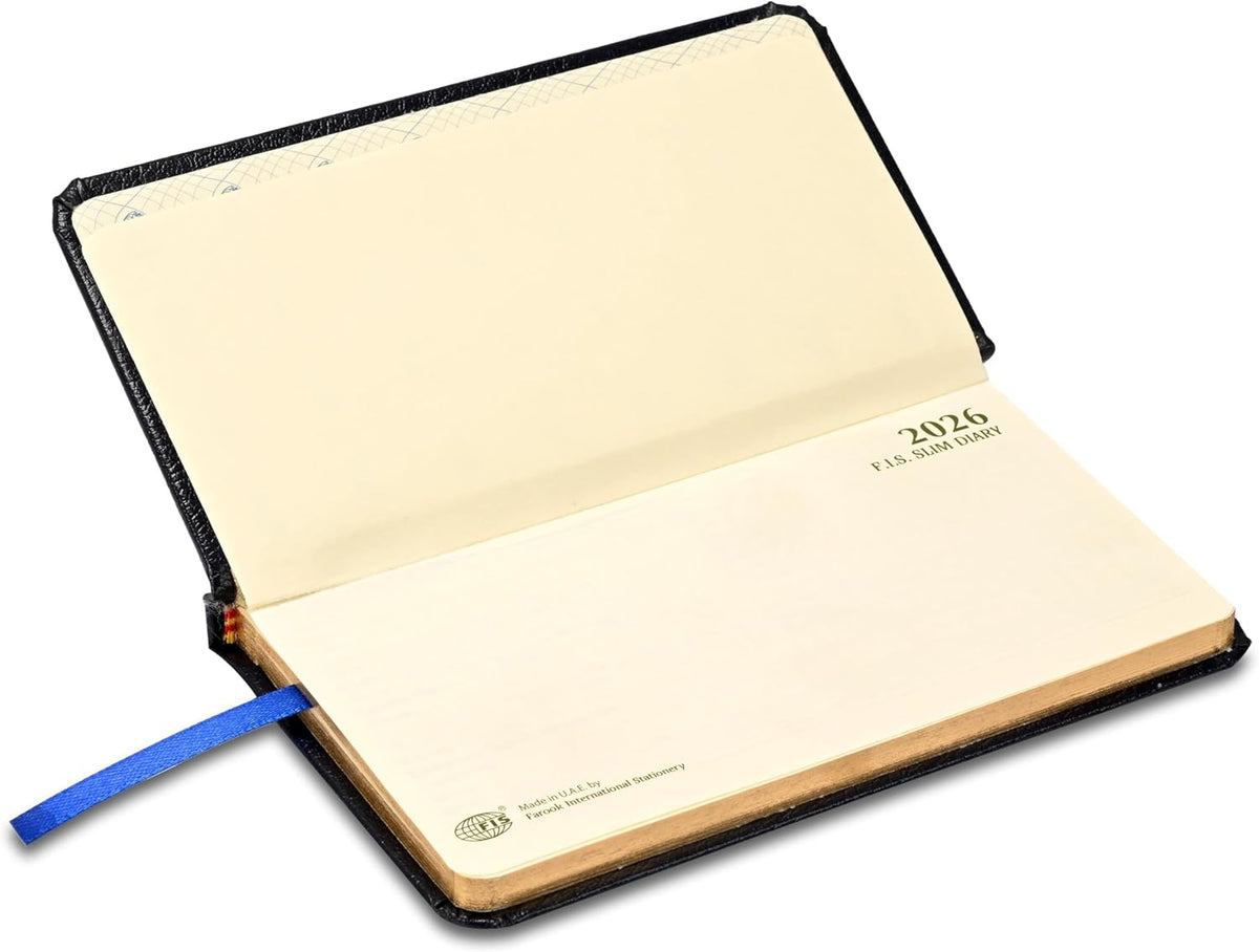 FIS Black Slim Vinyl Gold 2026 Weekly Diary - FSDI52EG26BK - Al Masam Stationery LLC