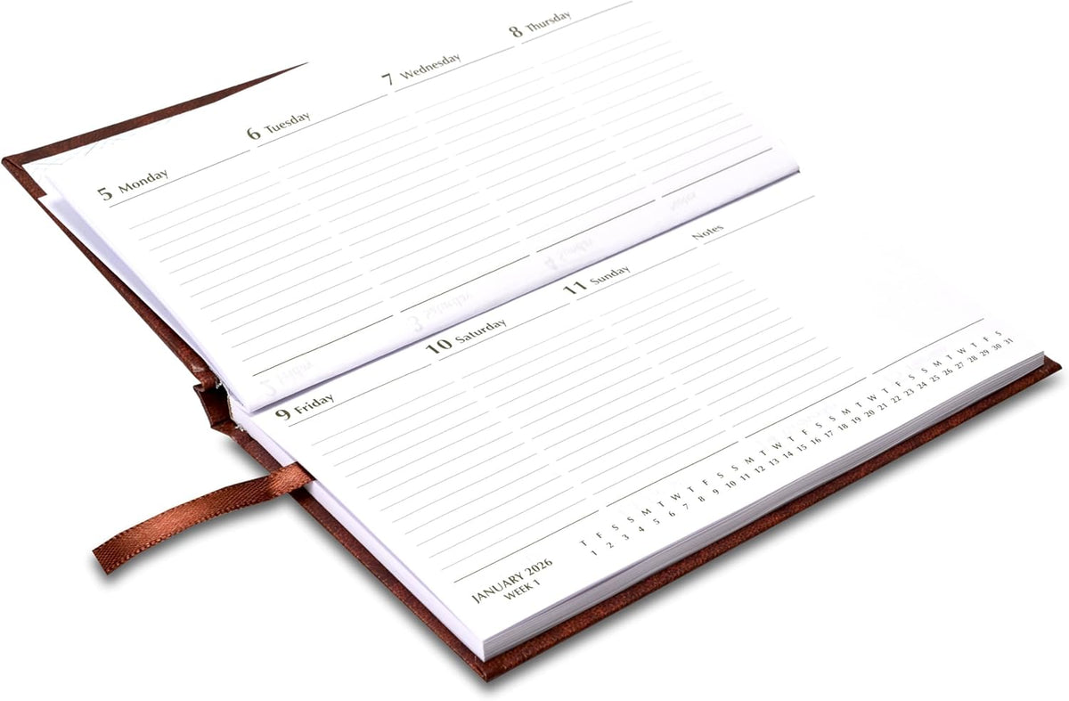 FIS Brown Slim Vinyl 2026 Weekly Diary - FSDI51E26BR - Al Masam Stationery LLC
