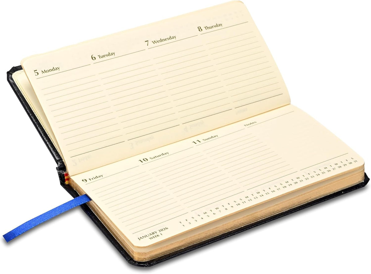 FIS Black Slim Vinyl Gold 2026 Weekly Diary - FSDI52EG26BK - Al Masam Stationery LLC