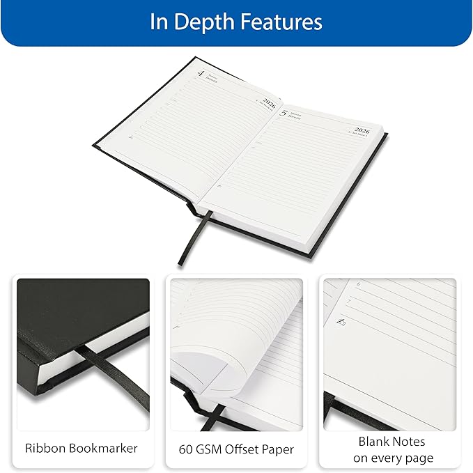 FIS Black A5 Hard Cover Vinyl 2026 Diary-FSDI21E26BK - Al Masam Stationery LLC