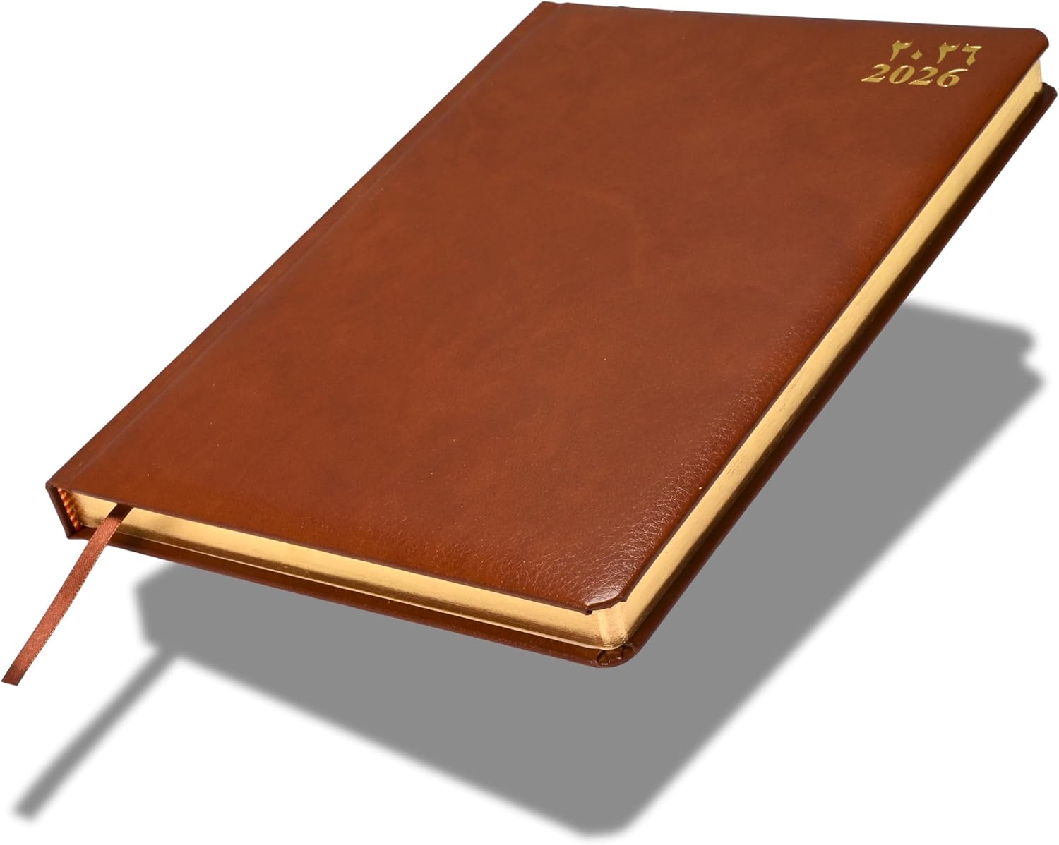 FIS Brown A4 Leather Gold Edge Arabic-English 2026 Diary - FSDI45AEGB26BR Main image