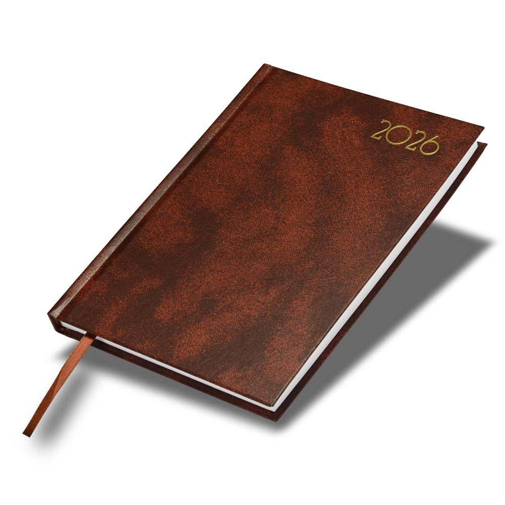 FIS Brown A5 Hard Cover Vinyl 2026 Weekly Diary-FSDI90E26BR