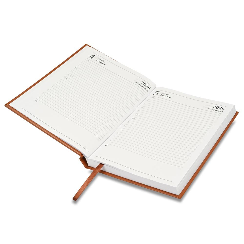 FIS Brown A5 Padded Hard Cover Vinyl 2026 Diary-FSDI18E26BR - Al Masam Stationery LLC