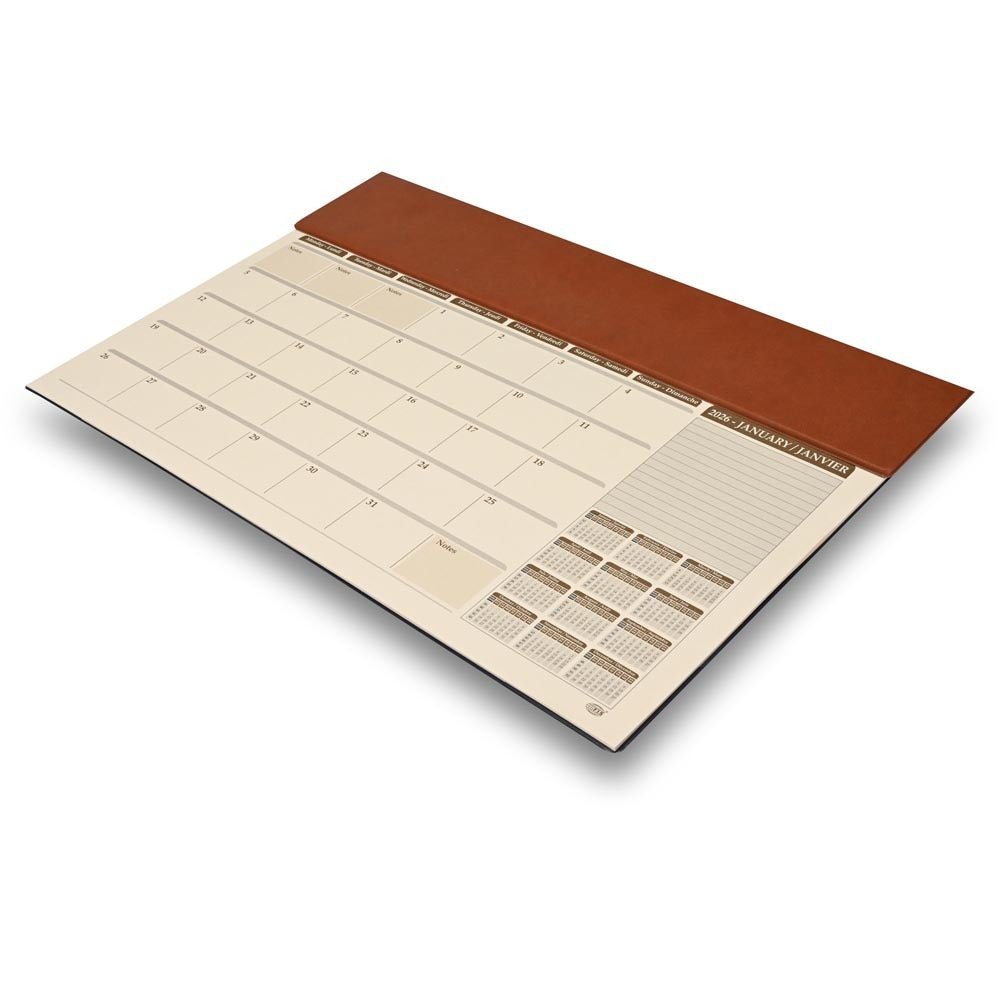 FIS Brown PU Flap 490x340mm English-French 2026 Planner - FSDKPEF26BR