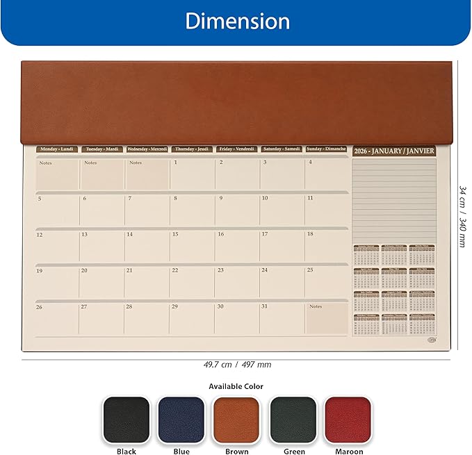 FIS Brown PU Flap 490x340mm English-French 2026 Planner - FSDKPEF26BR - Al Masam Stationery LLC