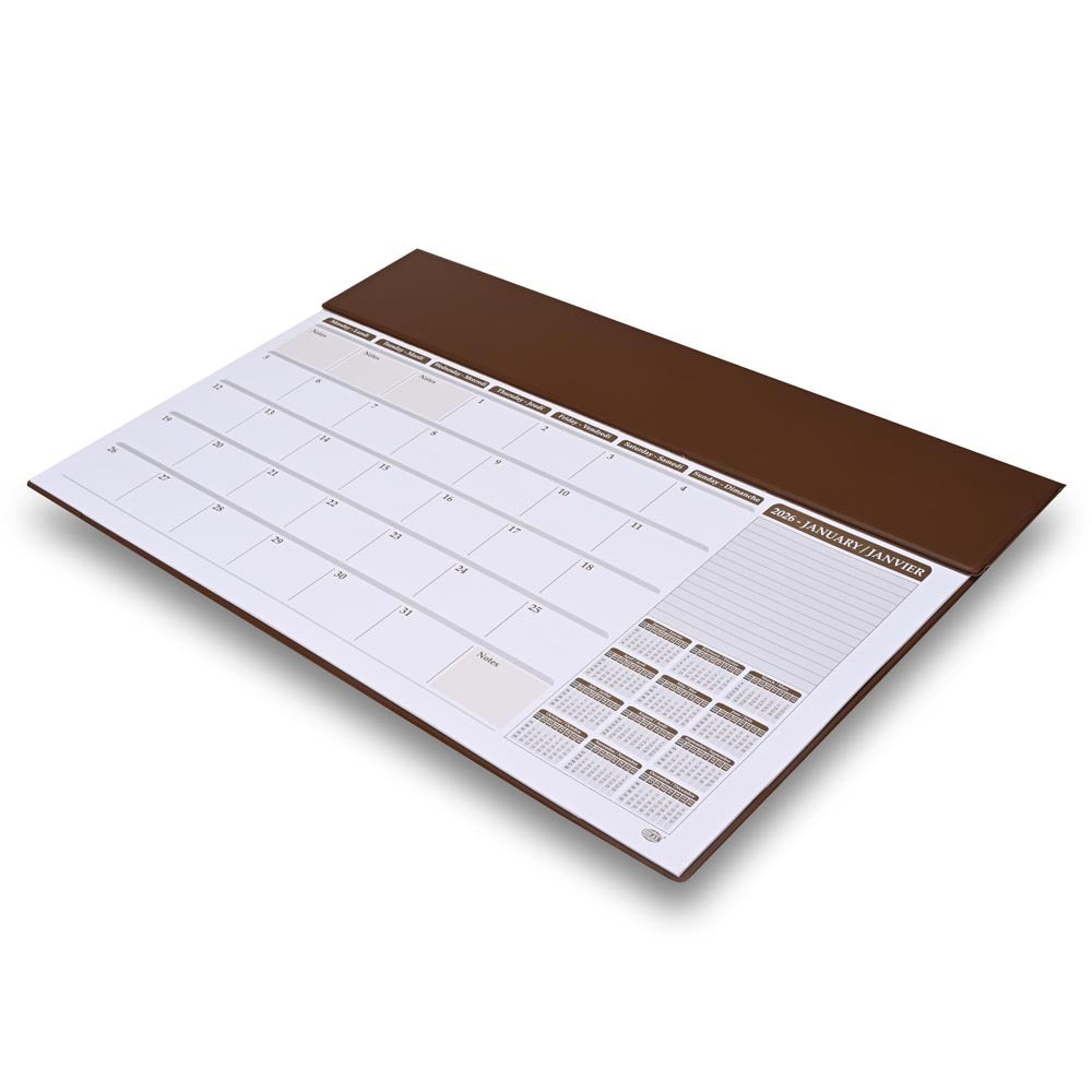 FIS Brown PVC 490x340mm English-French 2026 Desk Planner - FSDK2EF26BR Main image