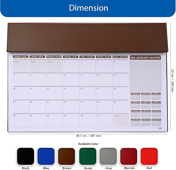 FIS Brown PVC 490x340mm English-French 2026 Desk Planner - FSDK2EF26BR - Al Masam Stationery LLC