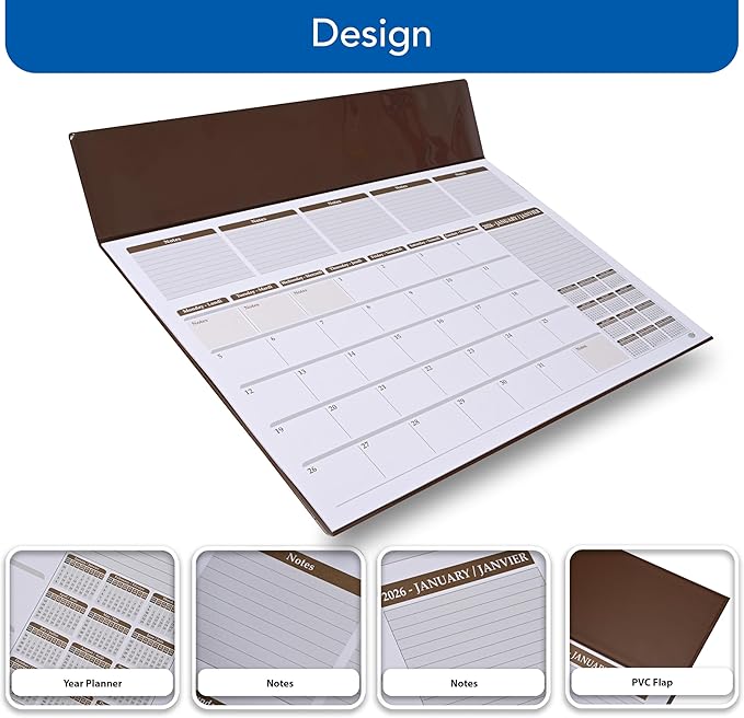 FIS Brown PVC 490x340mm English-French 2026 Desk Planner - FSDK2EF26BR - Al Masam Stationery LLC
