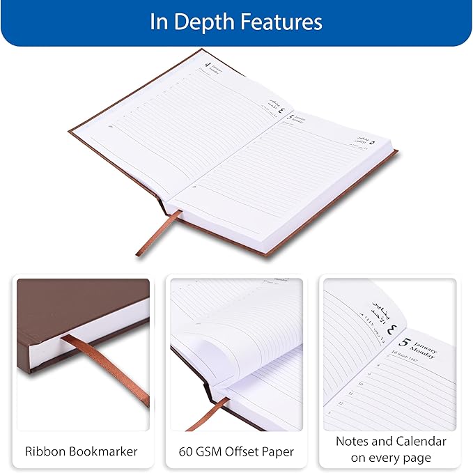 FIS Chocolate A5 Arabic-English Hard Cover Vinyl 2026 Diary-FSDI21AE26CH - Al Masam Stationery LLC
