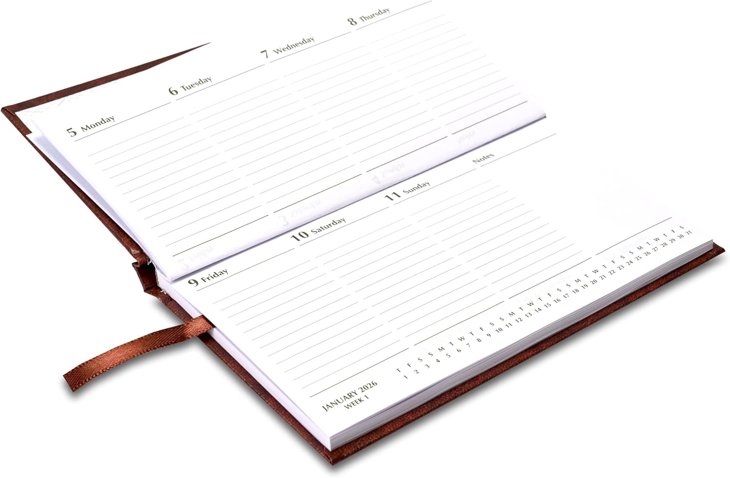 FIS Brown Slim Vinyl 2026 Weekly Diary - FSDI51E26BR - Al Masam Stationery LLC