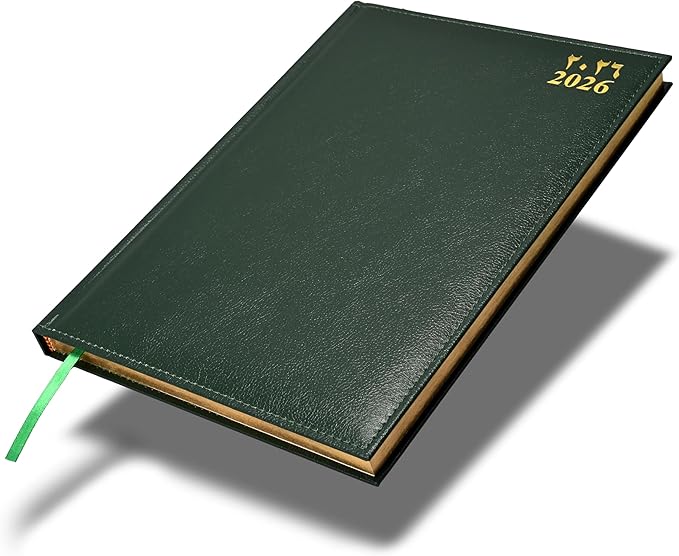 FIS Green A4 Vinyl Gold Edge Arabic-English 2026 Diary - FSDI43AEG26GR Main image