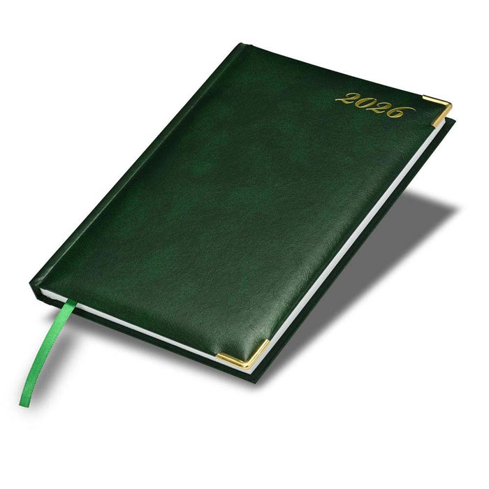 FIS Green A5 Golden Corner Hard Cover Vinyl 2026 Diary-FSDI92E26GR