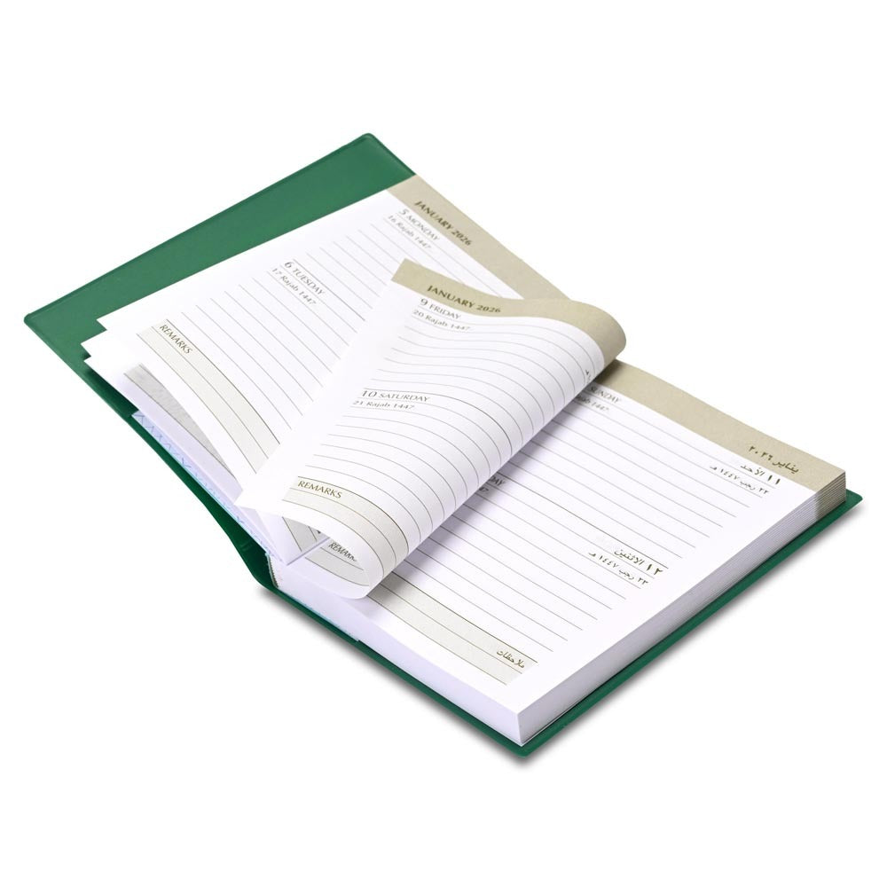 FIS Green Pocket PVC 2026 2-Day Diary - FSDI09AE26GR - Al Masam Stationery LLC