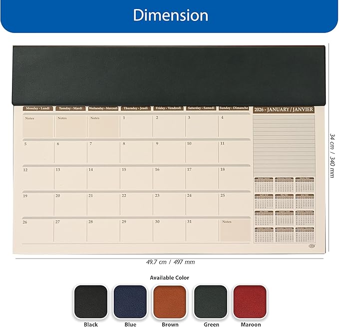 FIS Green PU Flap 490x340mm English-French 2026 Planner - FSDKPEF26GR - Al Masam Stationery LLC