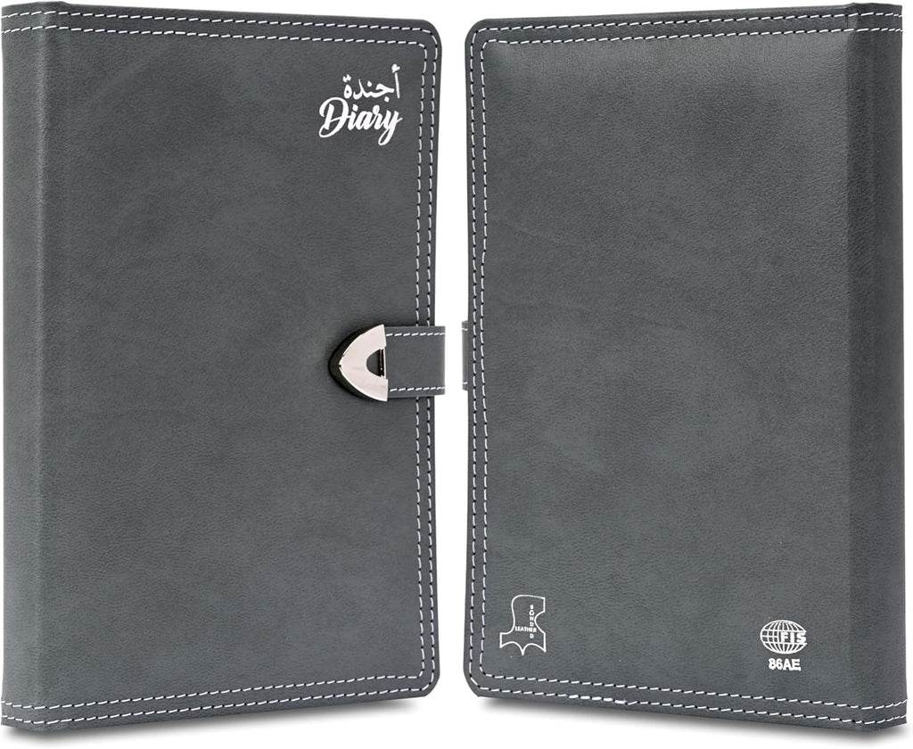 FIS Grey A5 Leather Lock 2026 AE Diary - FSDI86AE26D05 - Al Masam Stationery LLC