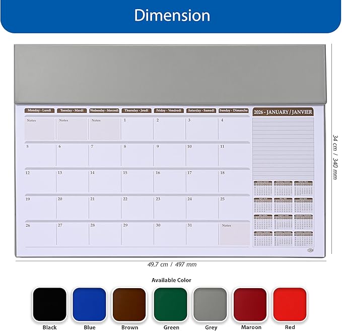 FIS Grey PVC 490x340mm English-French 2026 Desk Planner - FSDK2EF26GY - Al Masam Stationery LLC