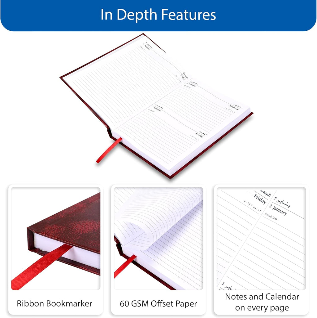 FIS Maroon A5 Vinyl 2026 Sat-Sun AE Diary - FSDI90AE26MR - Al Masam Stationery LLC