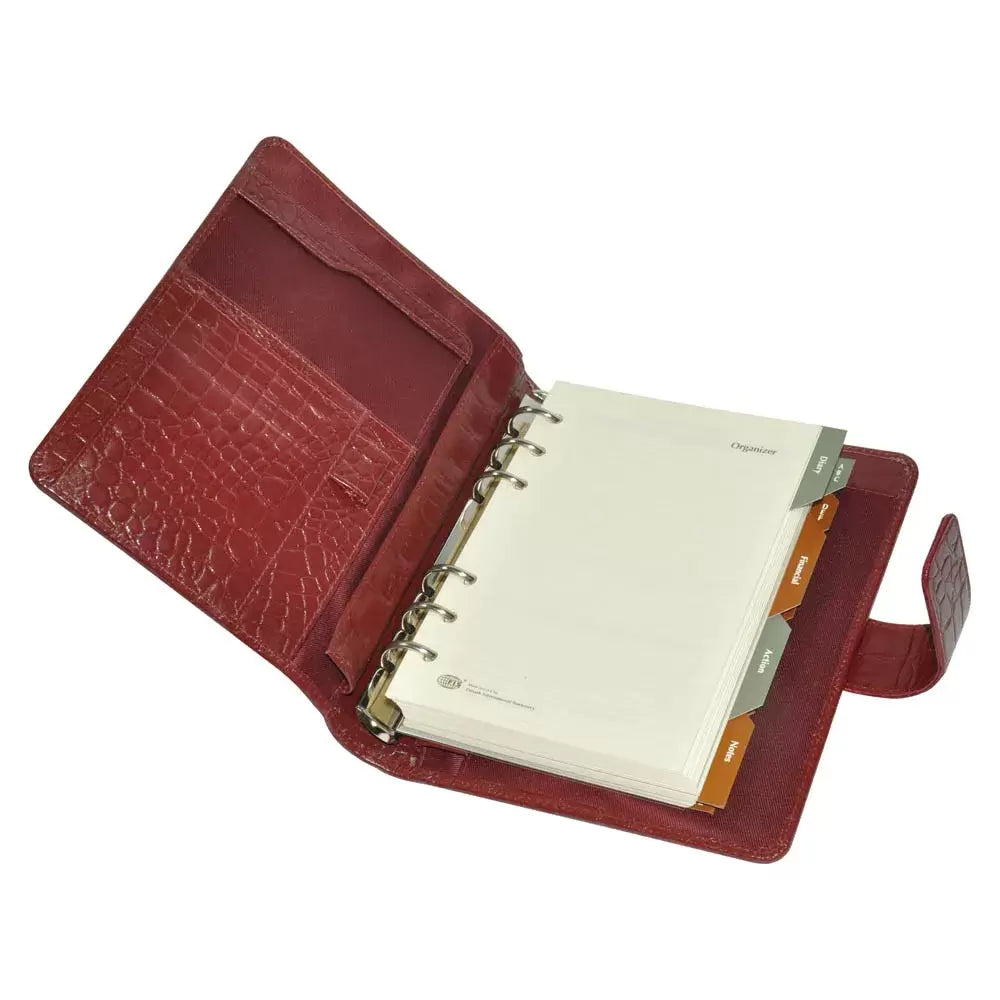 FIS Premium Crocodilus Leather Organizer 110x170mm – Maroon - Al Masam Stationery LLC