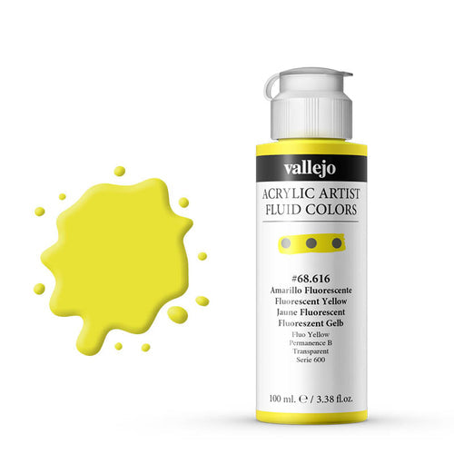 VALLEJO Fluid Acrylic 616-100ML. Fluorescent Yellow - Al Masam Stationery LLC