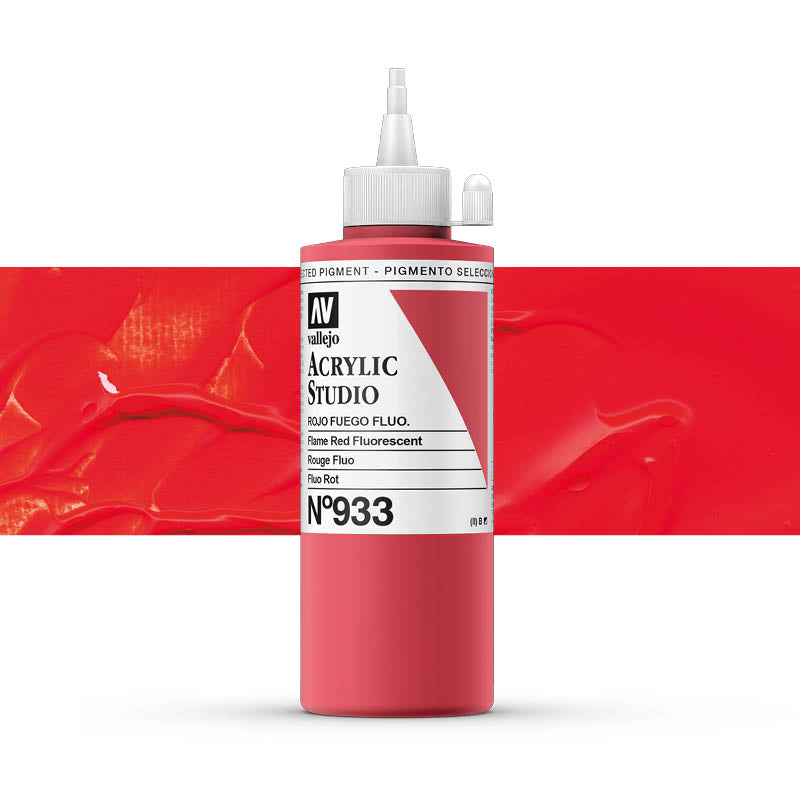 Vallejo ACRYLIC STUDIO FLUO 933-500ML. FLUORESCENT FLAME RED - Al Masam Stationery LLC