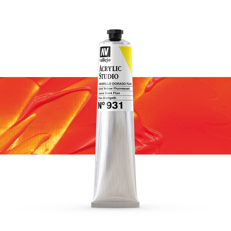 Vallejo ACRYLIC STUDIO FLUO 31:58ML. FLUORESCENT GOLD YELLOW - Al Masam Stationery LLC