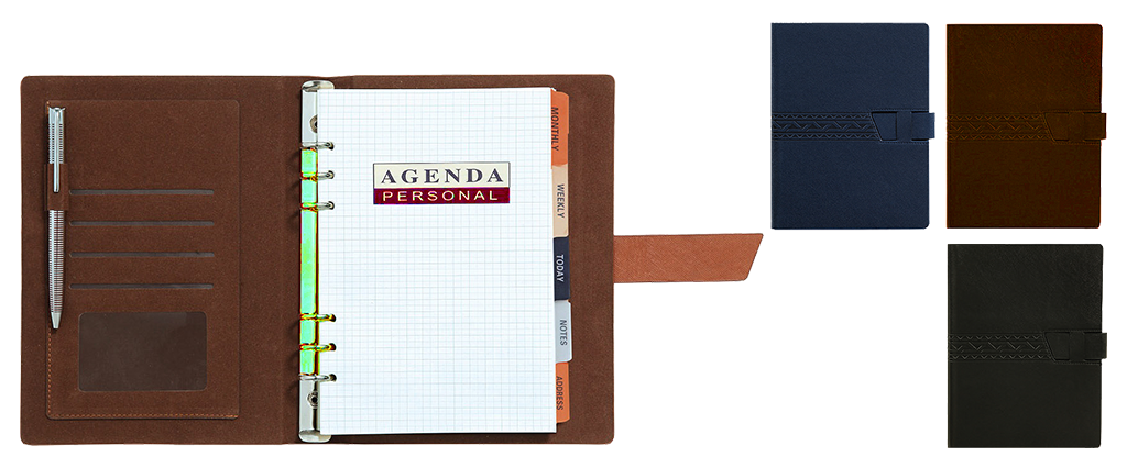 Hans Larsen AMS-FO 3343 Kyoc 8.5" PU Leather Organizer - Blue/ Black/Brown - Al Masam Stationery LLC