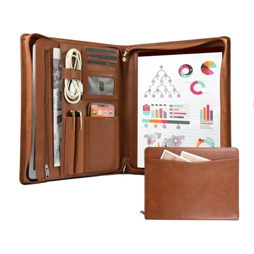 Foldermate A4 Zip Pad Folio Eve Folder Brown Light - Al Masam Stationery LLC Main image