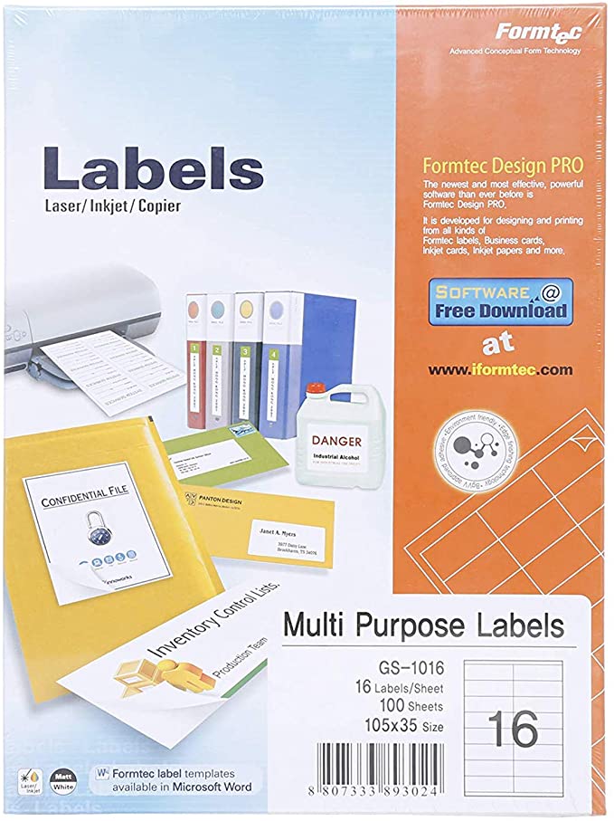 Formtec Label1600/105x37mm #16 - Al Masam Stationery LLC Main image