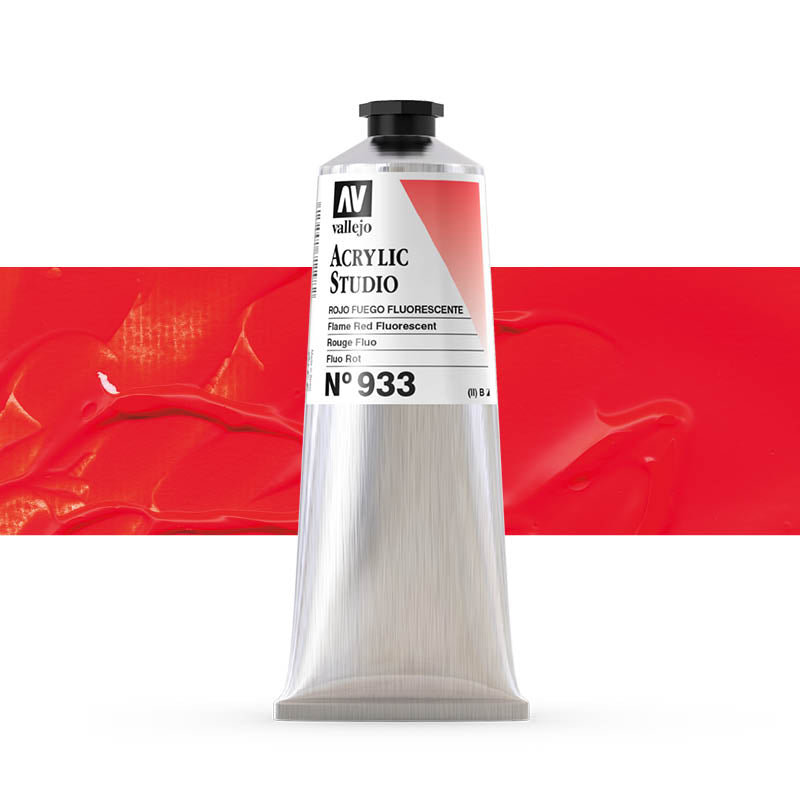 Vallejo ACRYLIC STUDIO FLUO 933:200ML. FLUORESCENT FLAME RED - Al Masam Stationery LLC