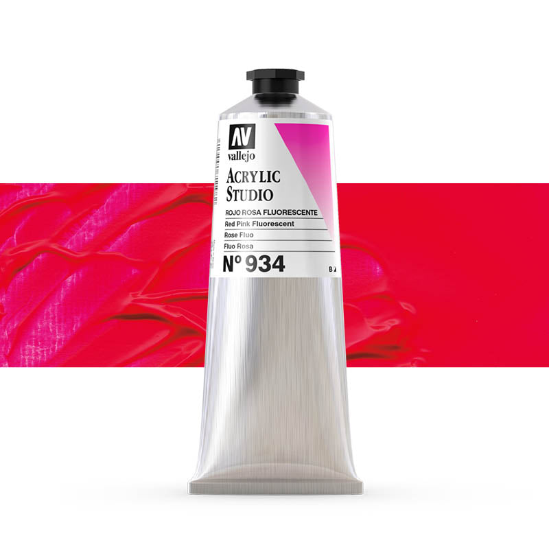 Vallejo ACRYLIC STUDIO FLUO 934:200ML. FLUORESCENT RED PINK - Al Masam Stationery LLC