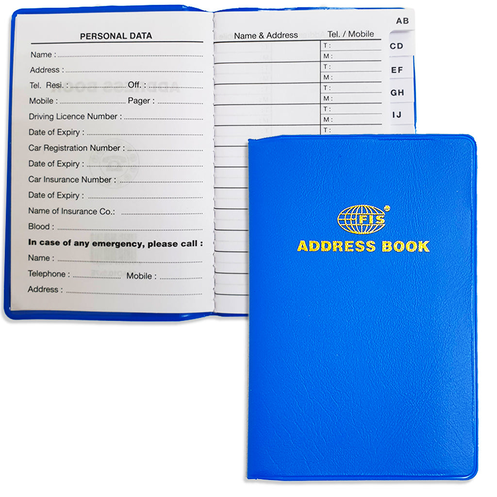 FIS ADDRESS BOOK PVC 105X70MM ENGLISH - Al Masam Stationery LLC