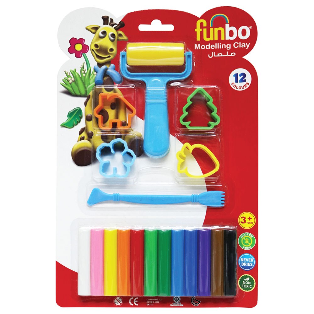 Funbo Colour Modelling Clay with 4 Mould 150g 12 Colors Set - Al Masam Stationery LLC Main image
