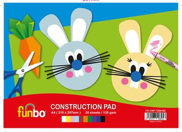 Funbo Construction Pad A4 120g 20 Sheets 10 Assorted Colors - Al Masam Stationery LLC Main image