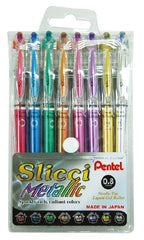 Pentel SLICCI Gel Roller Metalic Color 0.8mm Wallet of 8 Pcs ASST - Al Masam Stationery LLC