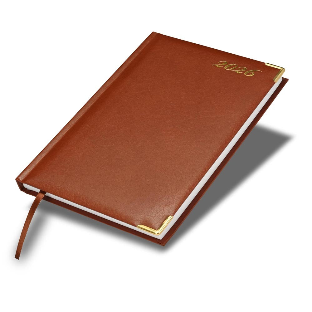 FIS Brown A5 Golden Corner Hard Cover Vinyl 2026 Diary-FSDI22E26BR