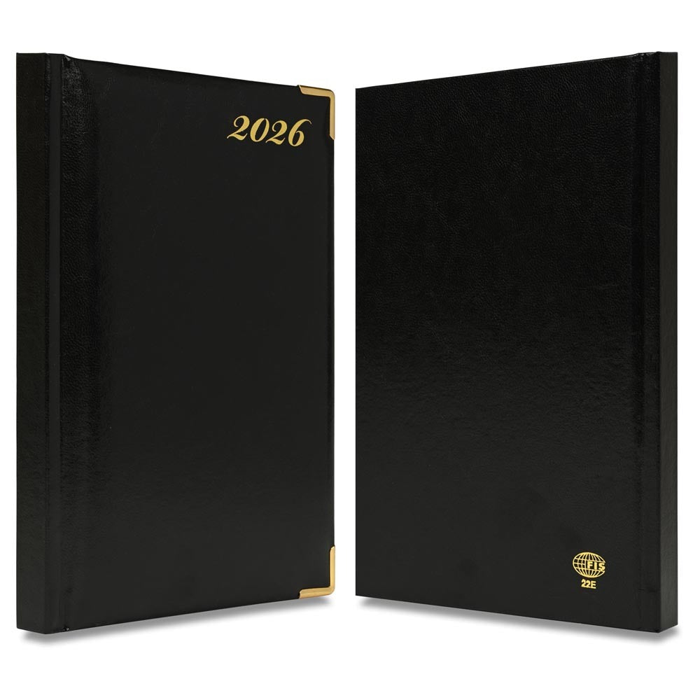 FIS Black A5 Golden Corner Hard Cover Vinyl 2026 Diary-FSDI22E26BK - Al Masam Stationery LLC