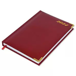 FIS A5 Diary 2024 (English) Golden Bonded Leather, Maroon - Al Masam Stationery LLC