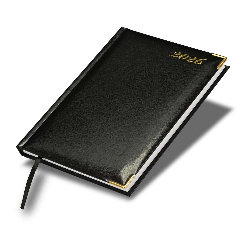 FIS Black A5 Golden Corner Hard Cover Vinyl 2026 Diary-FSDI22E26BK