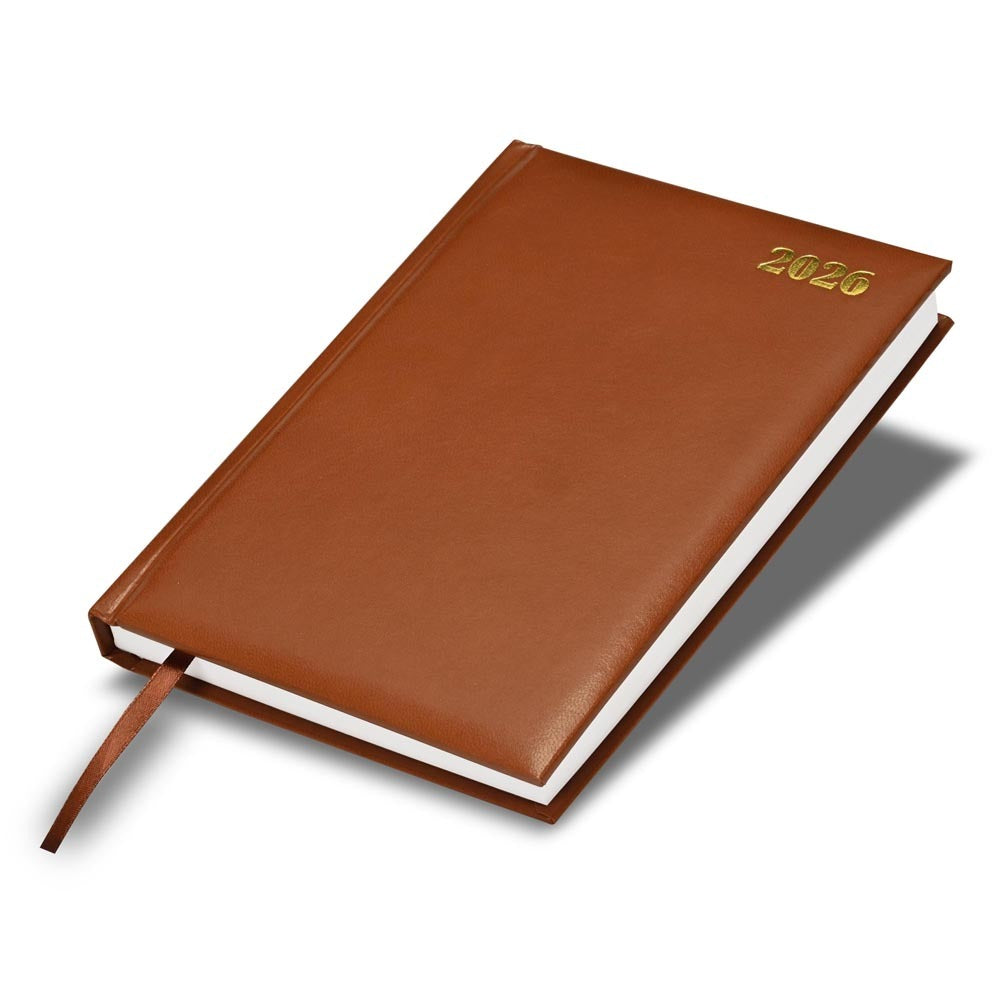 FIS Brown A5 Padded Hard Cover Vinyl 2026 Diary-FSDI18E26BR