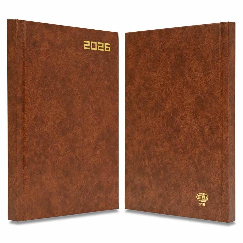 FIS Brown A5 Hard Cover Vinyl 2026 Diary-FSDI21E26BR - Al Masam Stationery LLC