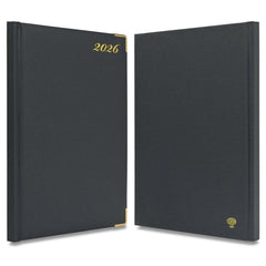 FIS Grey A4 Golden Corner Hard Cover Vinyl 2026 Diary-FSDI42E26GY