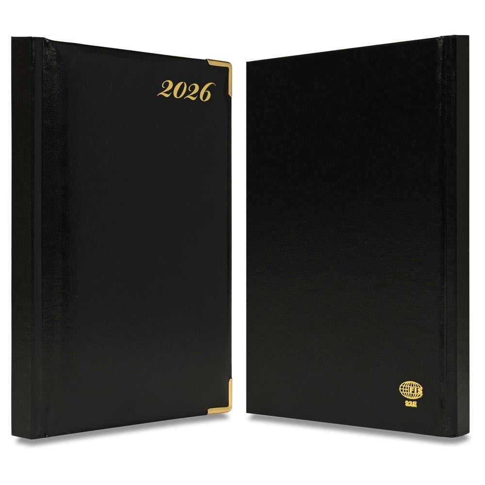 FIS Black A5 Golden Corner Hard Cover Vinyl 2026 Diary-FSDI92E26BK - Al Masam Stationery LLC