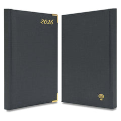 FIS Grey A5 Golden Corner Hard Cover Vinyl 2026 Diary-FSDI22E26GY