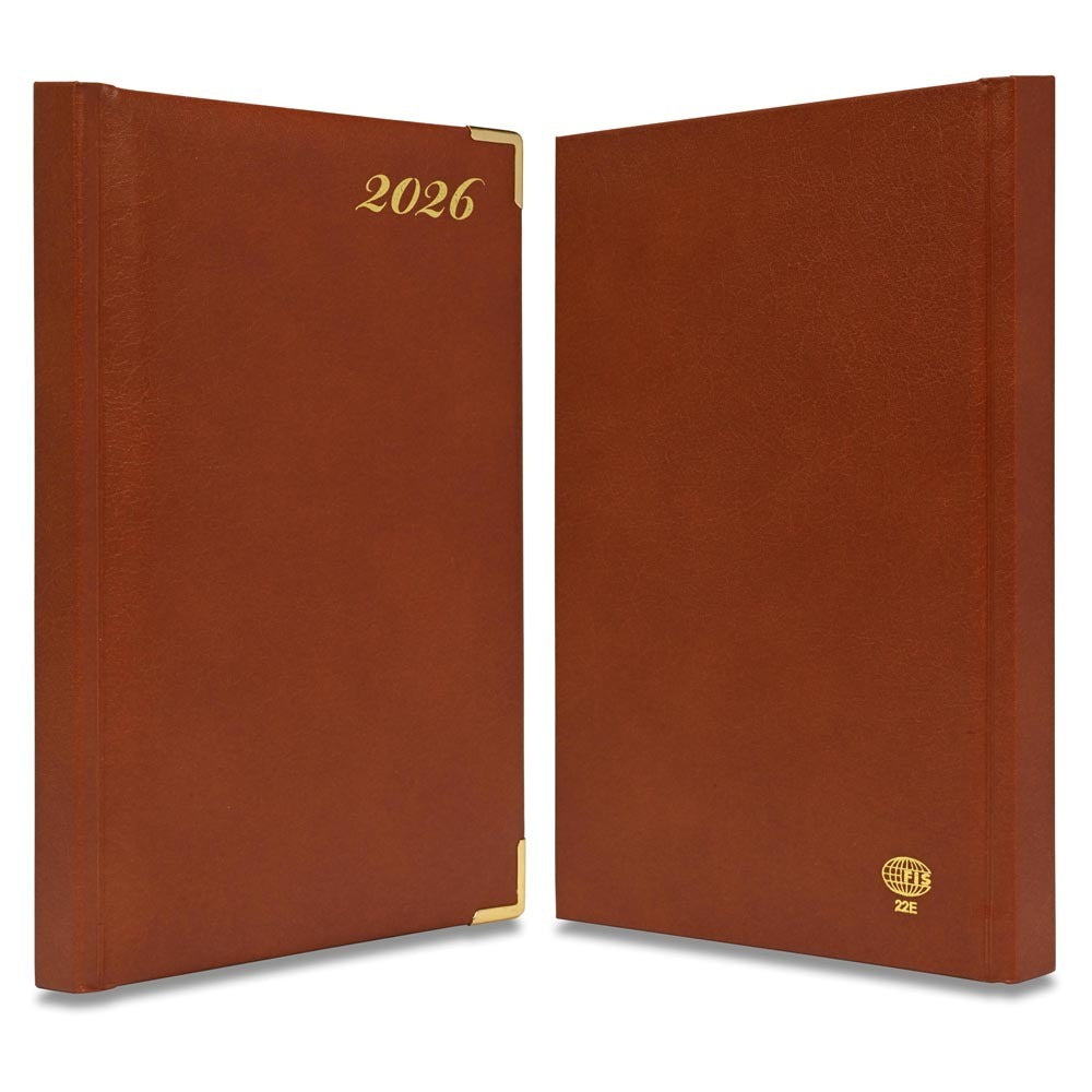 FIS Brown A5 Golden Corner Hard Cover Vinyl 2026 Diary-FSDI22E26BR - Al Masam Stationery LLC