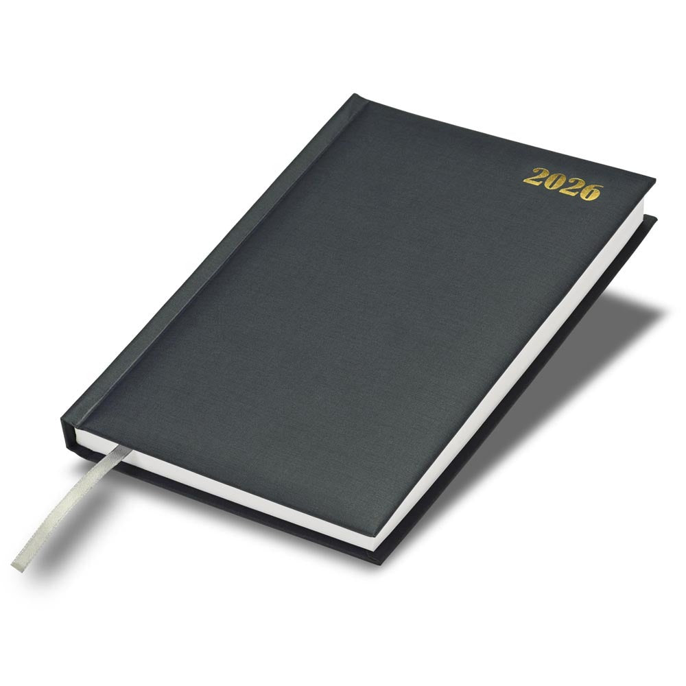 FIS Grey A5 Padded Hard Cover Vinyl 2026 Diary-FSDI18E26GY