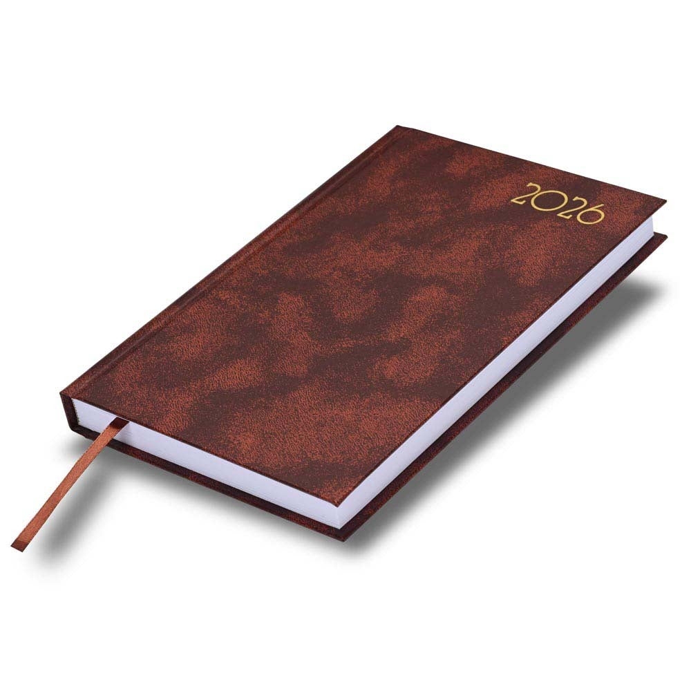 FIS Brown A5 French Hard Cover Vinyl 2026 Diary-FSDI29FR26BR