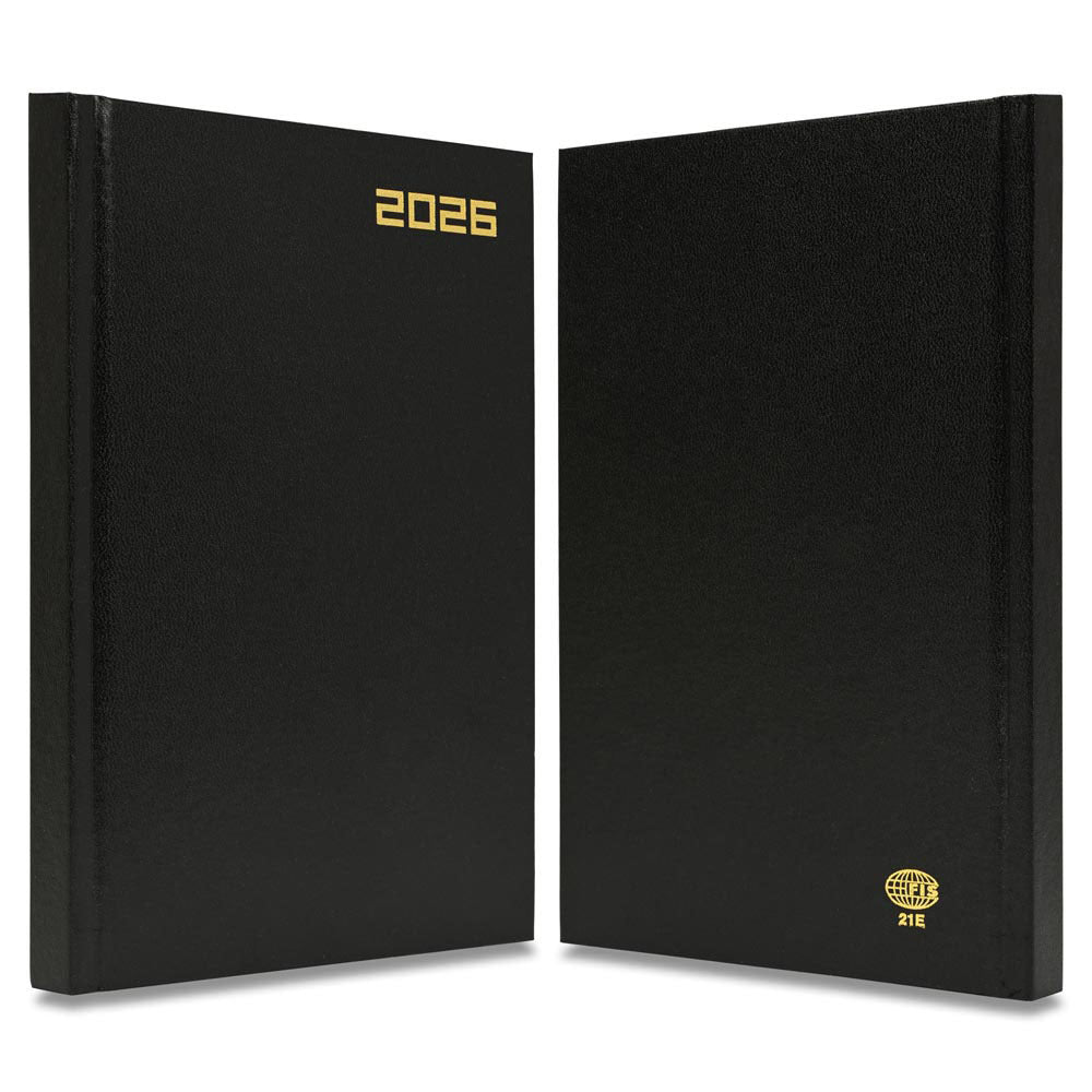 FIS Black A5 Hard Cover Vinyl 2026 Diary-FSDI21E26BK - Al Masam Stationery LLC