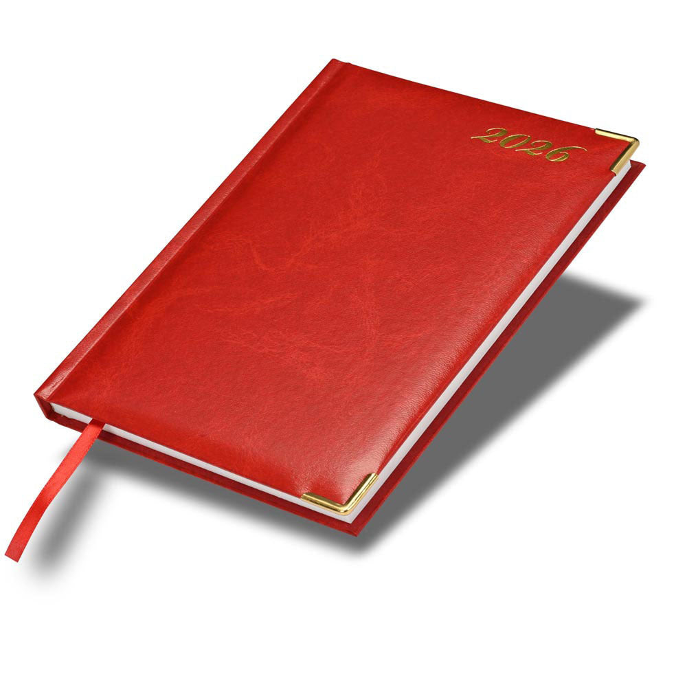 FIS Red A5 Golden Corner Hard Cover Vinyl 2026 Diary-FSDI92E26RE